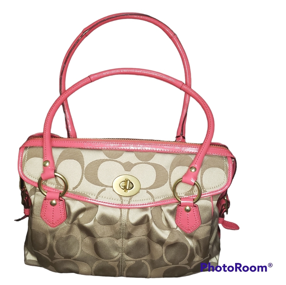 Coach Addison Spectator Khaki  Signature Pink Leather Trim Laptop Busine…